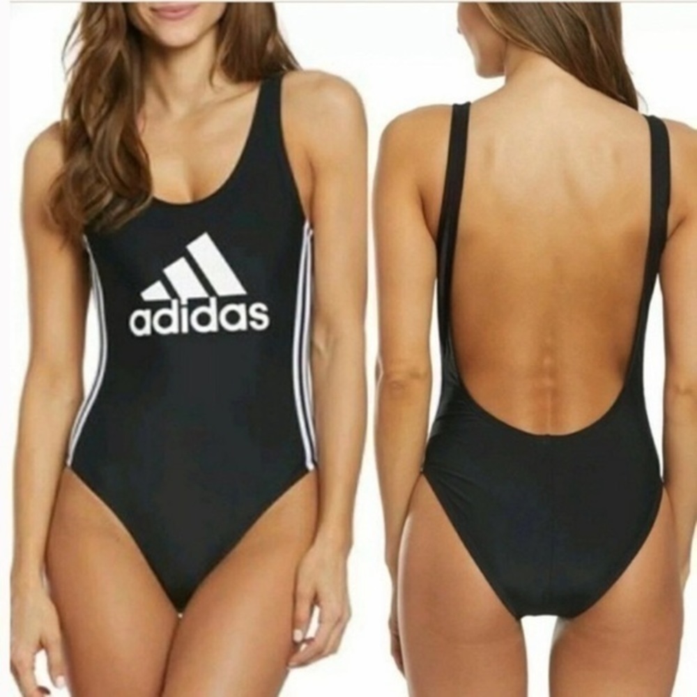 ADIDAS Logo Stripe Scoop Back One Piece Swimsuit size M